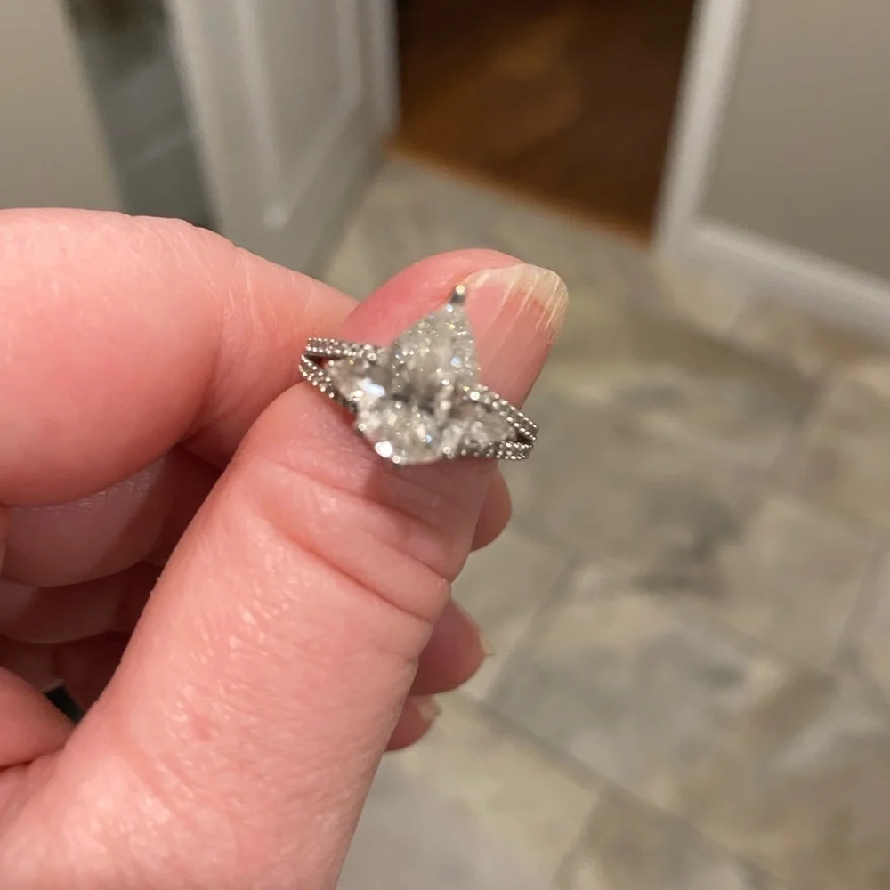 14 karat white gold lab diamond ring.